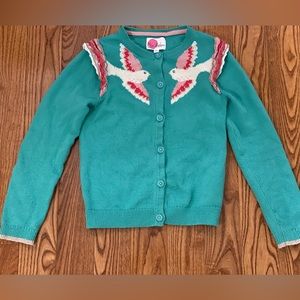 Mini Boden Green Bird Cardigan Sweater Size 9/10
